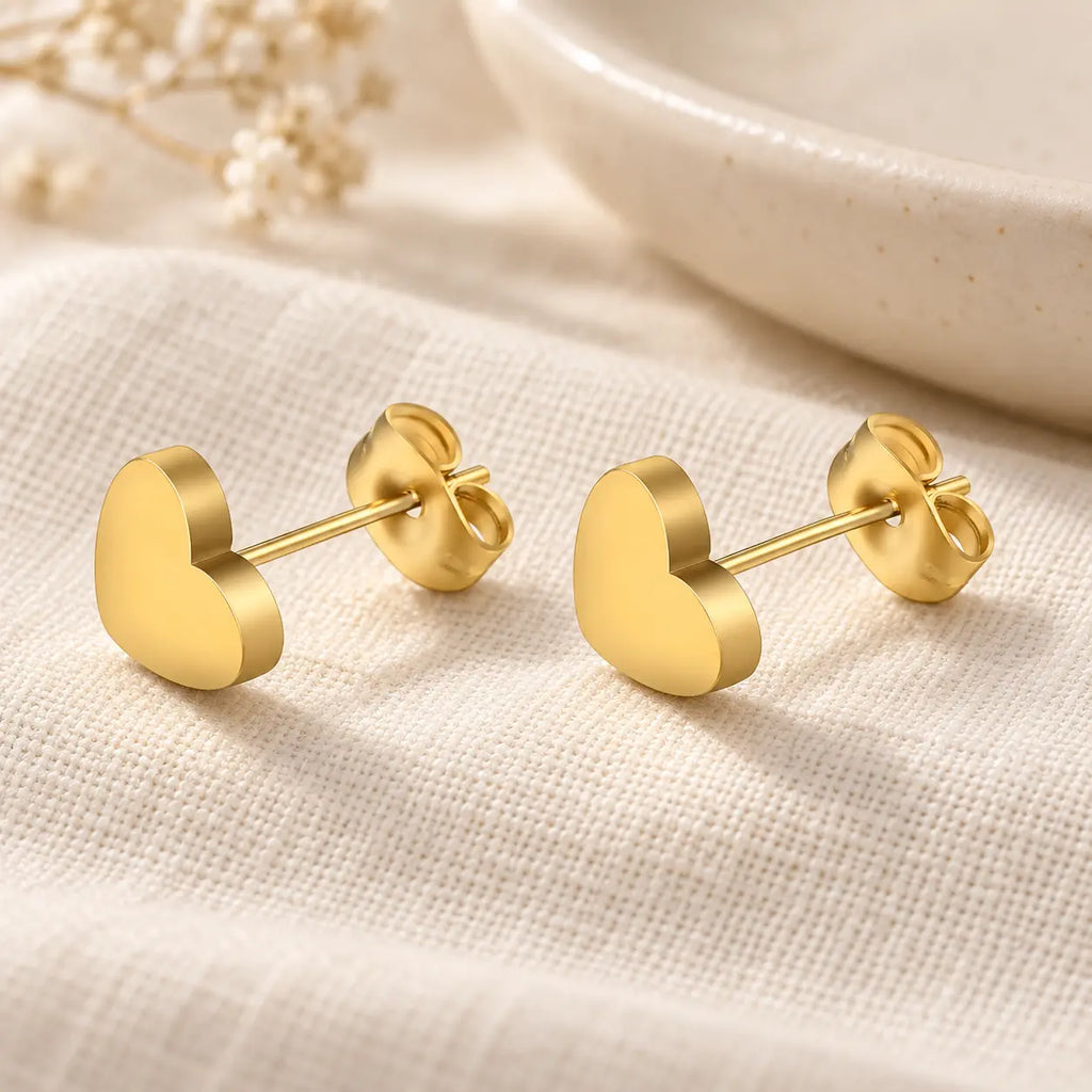 18K Gold Heart Stud Earrings | Waterproof