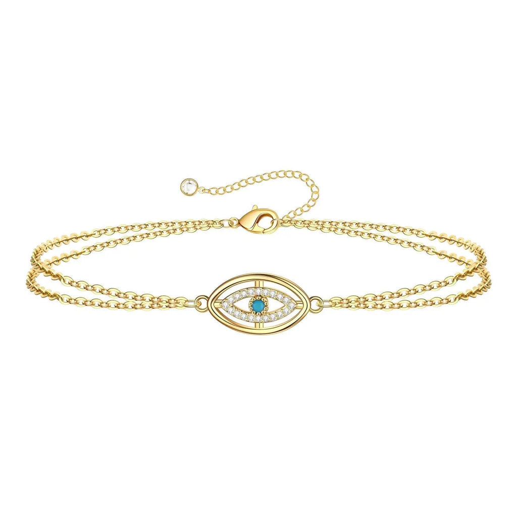 Double Chain Evil Eye Bracelet | Waterproof 18K Gold