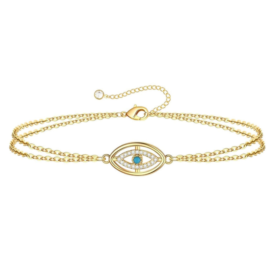 18K gold PVD coated waterproof, non-tarnish, hypoallergenic evil eye protection bracelet.