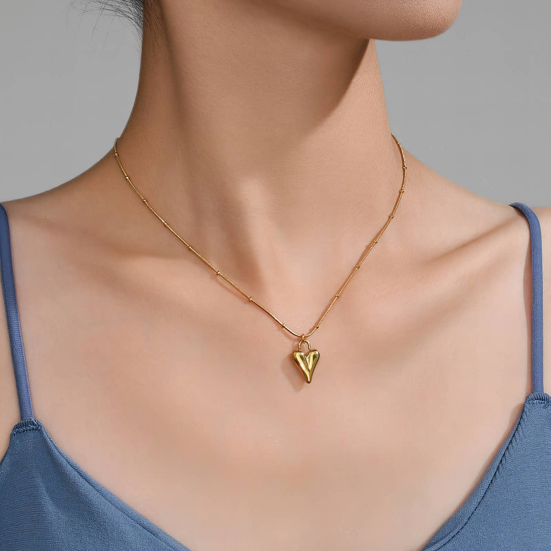 18K gold PVD coated waterproof, non-tarnish, hypoallergenic heart necklace.