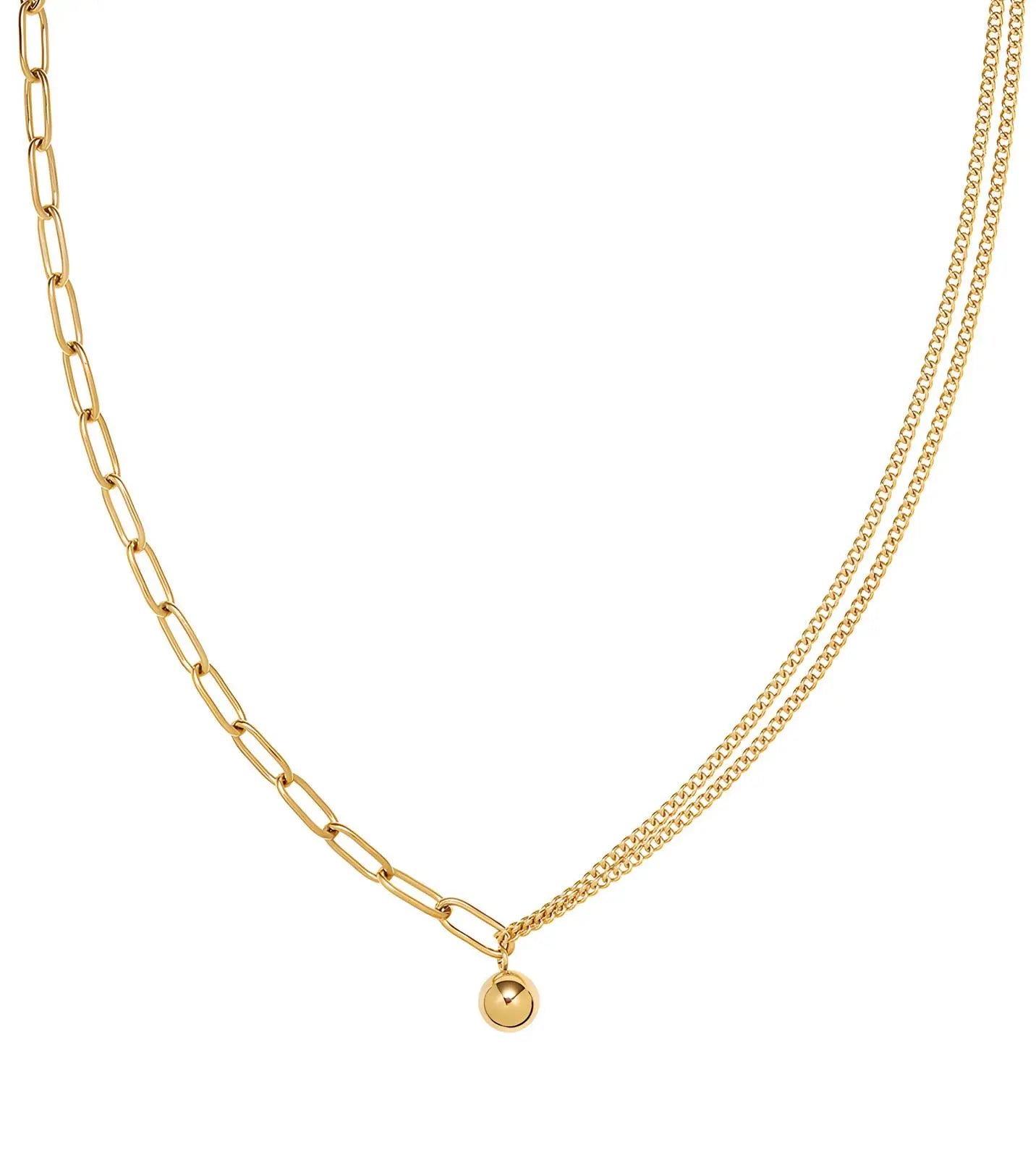 Chic Double Chain & Paperclip Necklace – Waterproof & Tarnish-Resistant