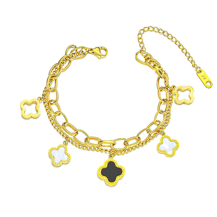 18K gold PVD coated waterproof, non-tarnish, hypoallergenic clover bracelet.