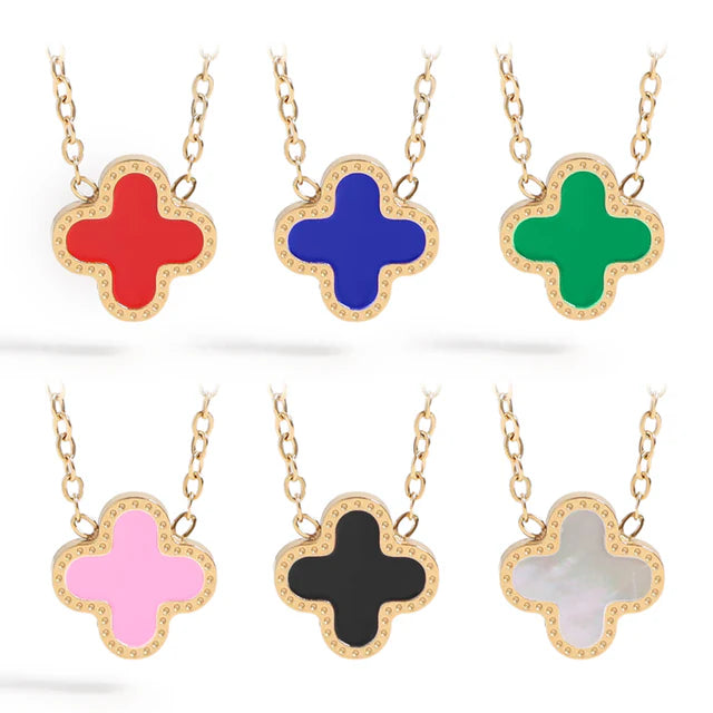 18K gold PVD coated waterproof, non-tarnish, hypoallergenic clover necklace.