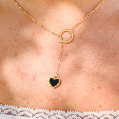 18K gold PVD coated waterproof, non-tarnish, hypoallergenic black heart necklace.