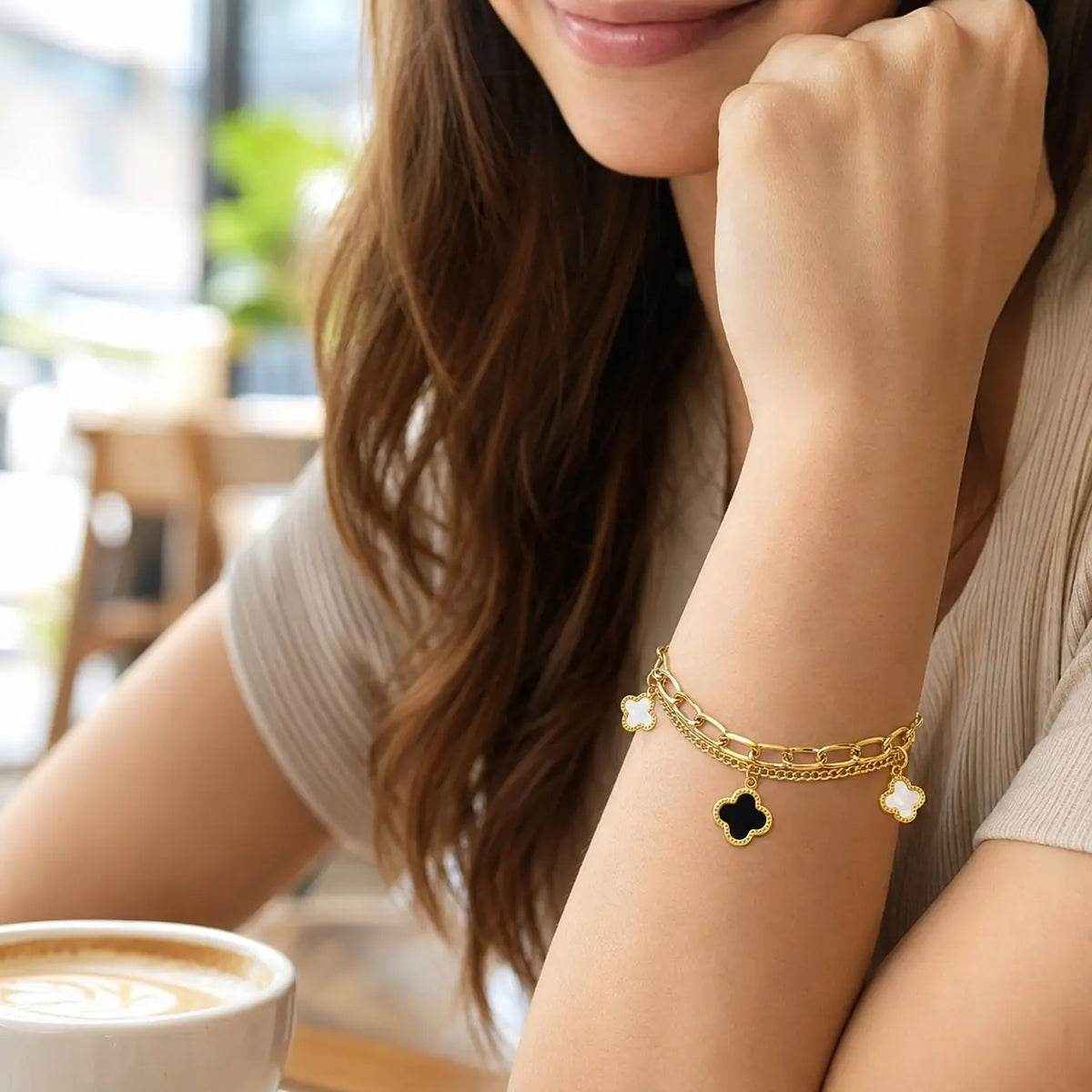 Charm & Clover–18K Gold Waterproof Bracelet