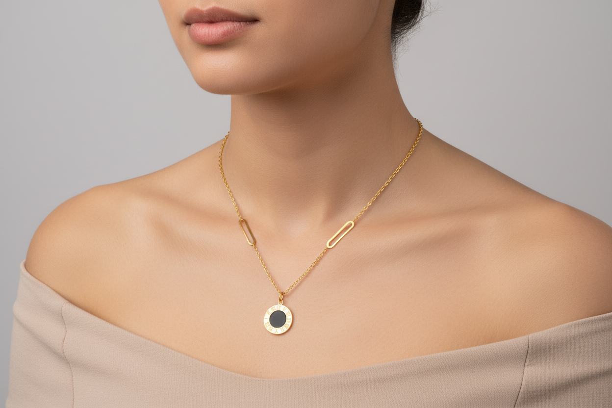 Roman Numeral Reversible Circle Necklace