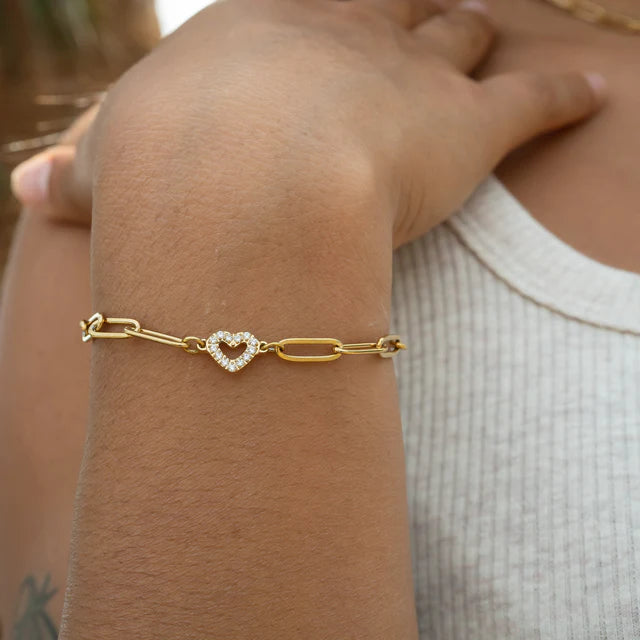 Diamond Heart Link Bracelet