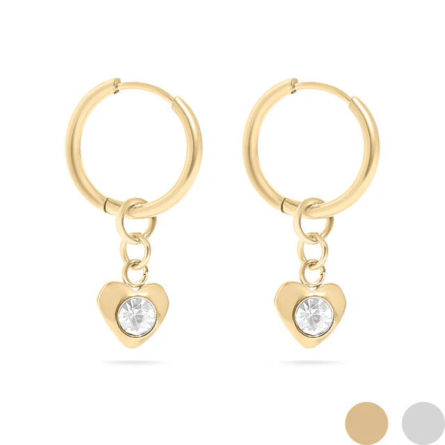 Diamond in Gold Heart Earrings