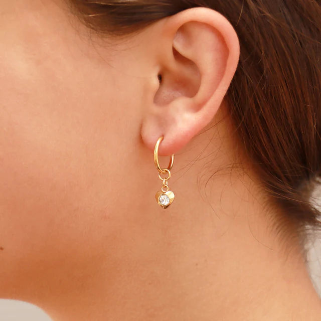 Diamond in Gold Heart Earrings