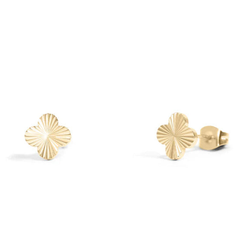 18K gold PVD coated waterproof, non-tarnish, hypoallergenic clover stud earrings.