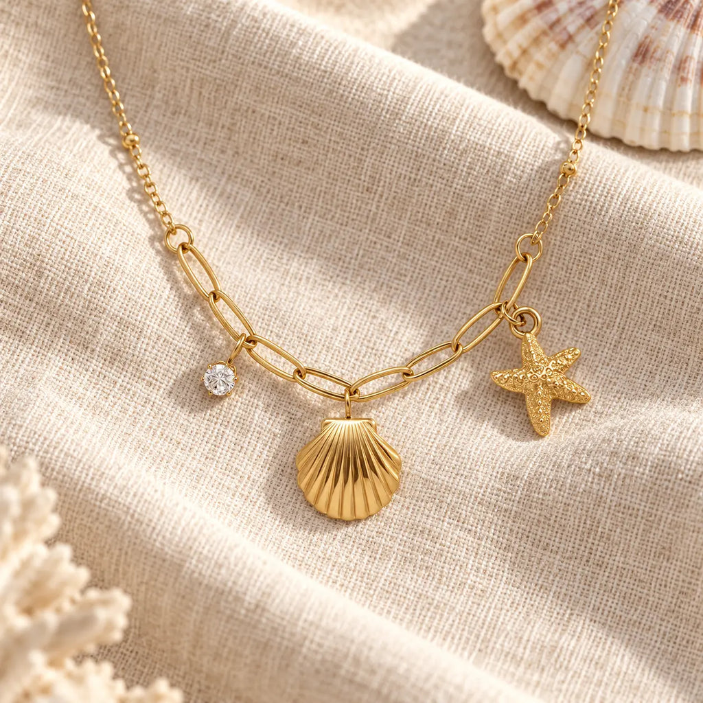 beach necklace with seashell and starfish