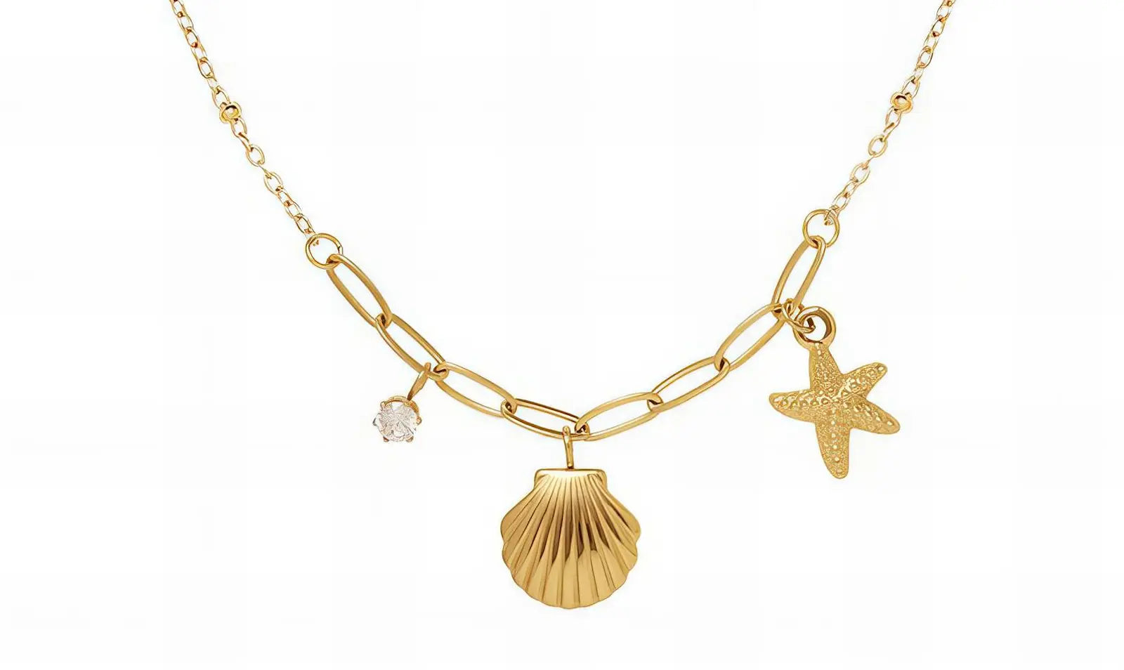 Endless Summer Classis Charm Necklace – Waterproof with Shell, Starfish & Diamond  Accent s