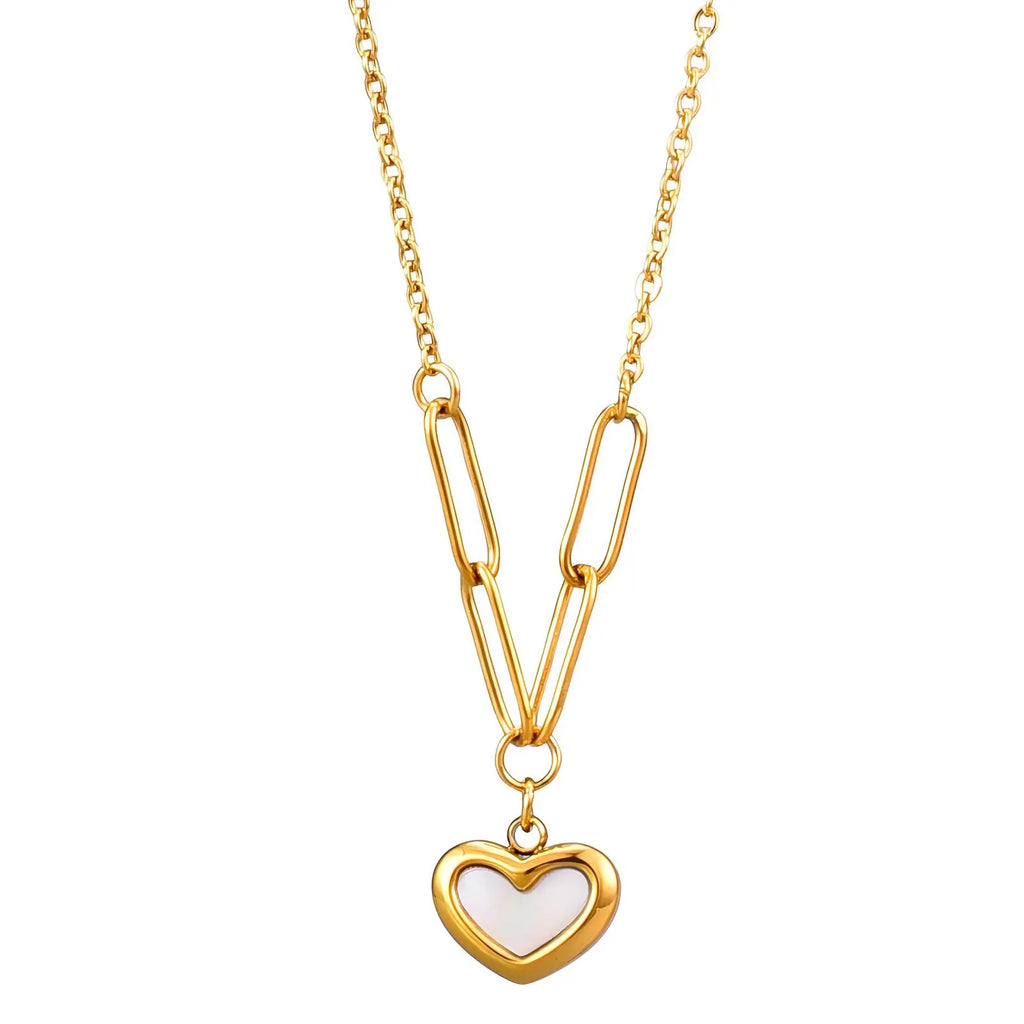 White heart necklace with link chain on white background waterproof 