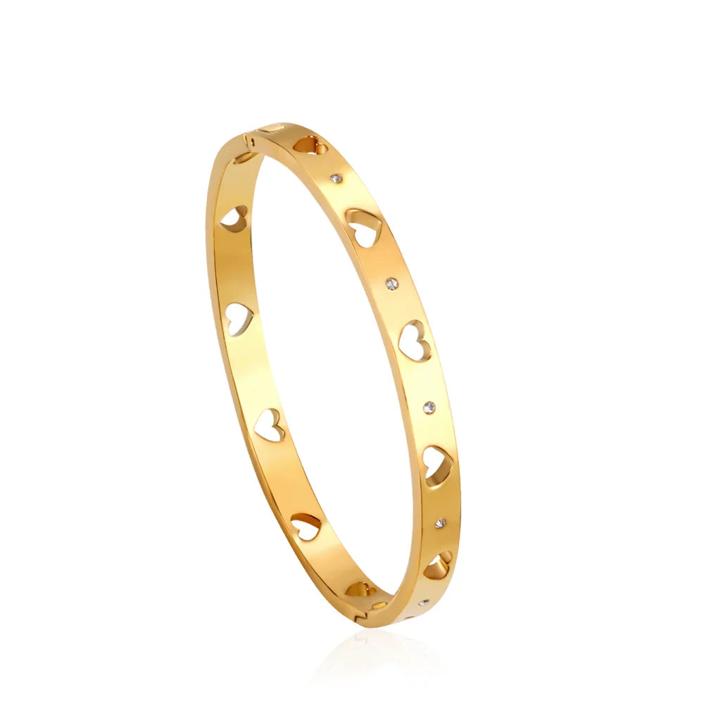 18K Gold PVD Heart Cutout Bangle Bracelet | Waterproof