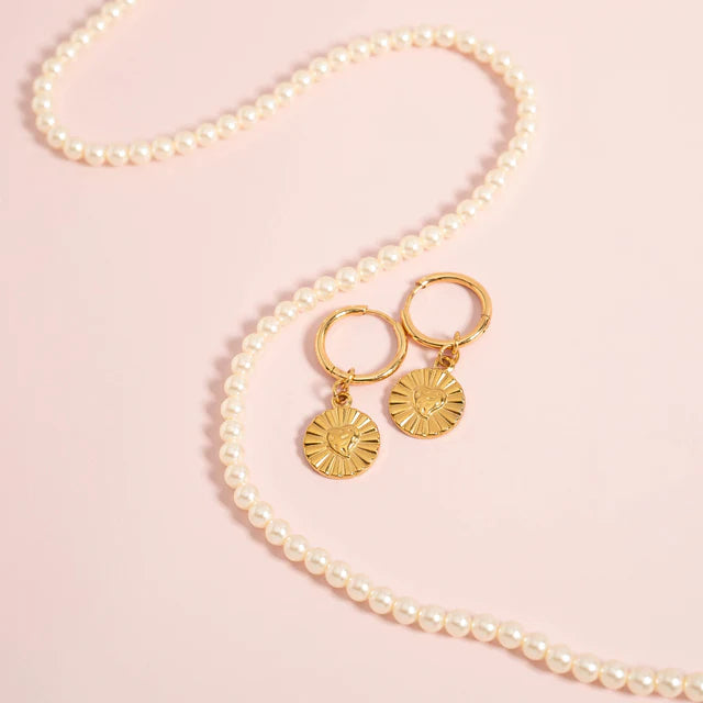 Heart Sunburst Huggie Earrings