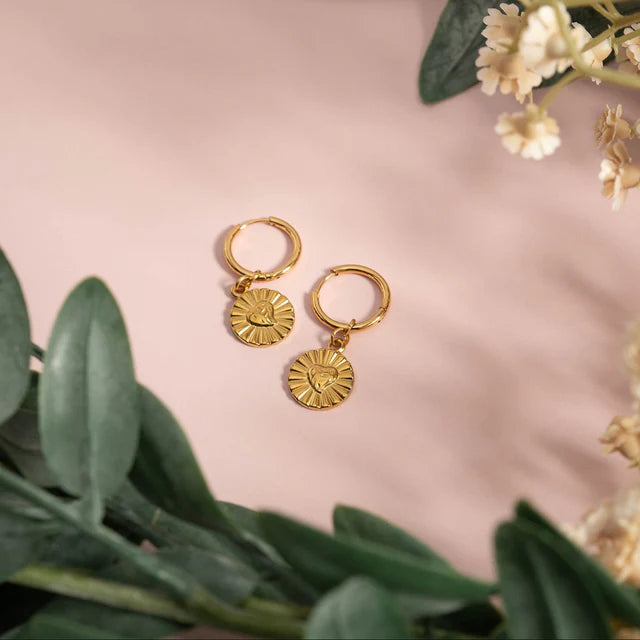 Heart Sunburst Huggie Earrings