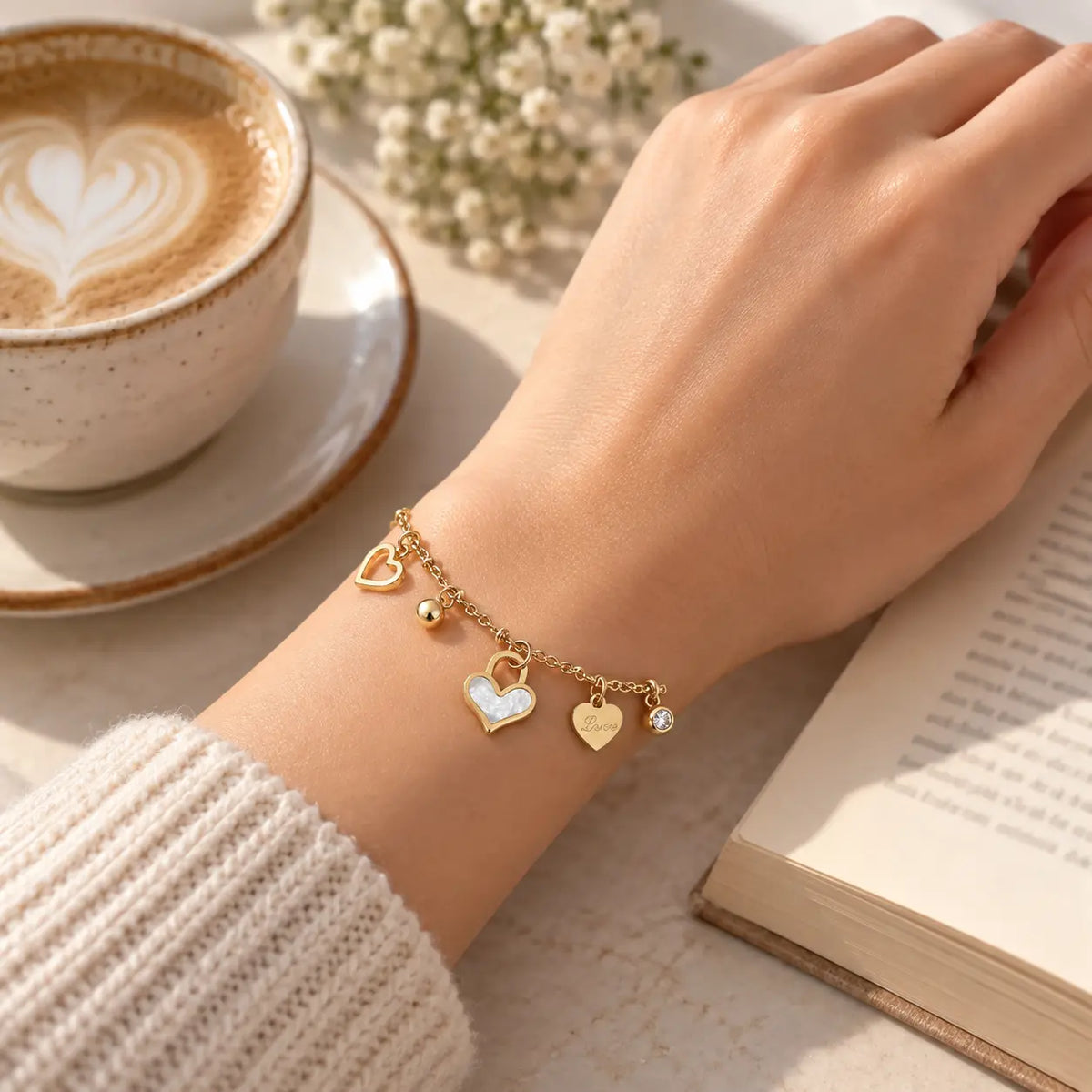 hearts bracelet on woman