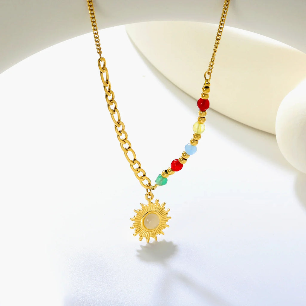 Multicolor Natural Stone Sun Pendant Necklace