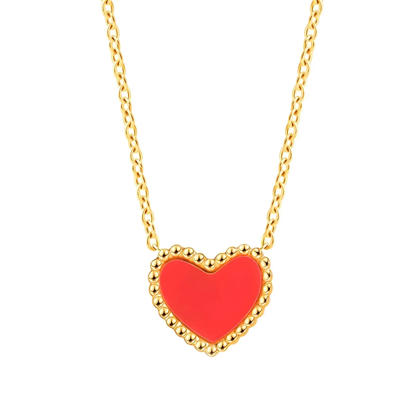 Red Heart Necklace with Beaded Gold Trim