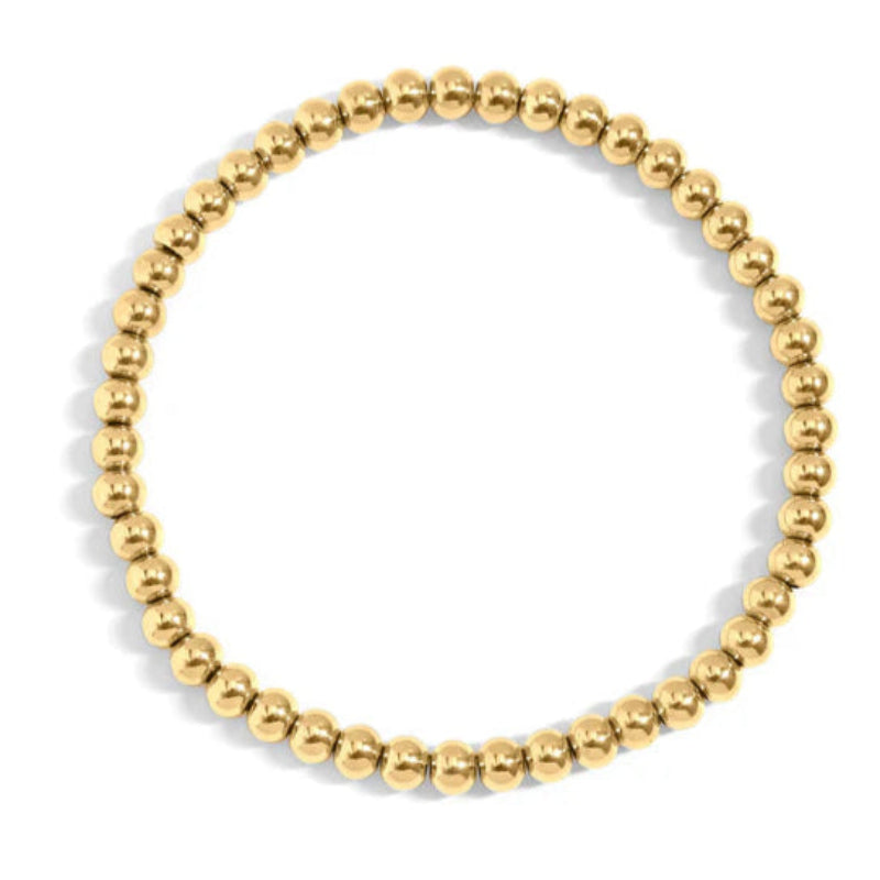 18K gold PVD coated waterproof, non-tarnish, hypoallergenic stretch bracelet.