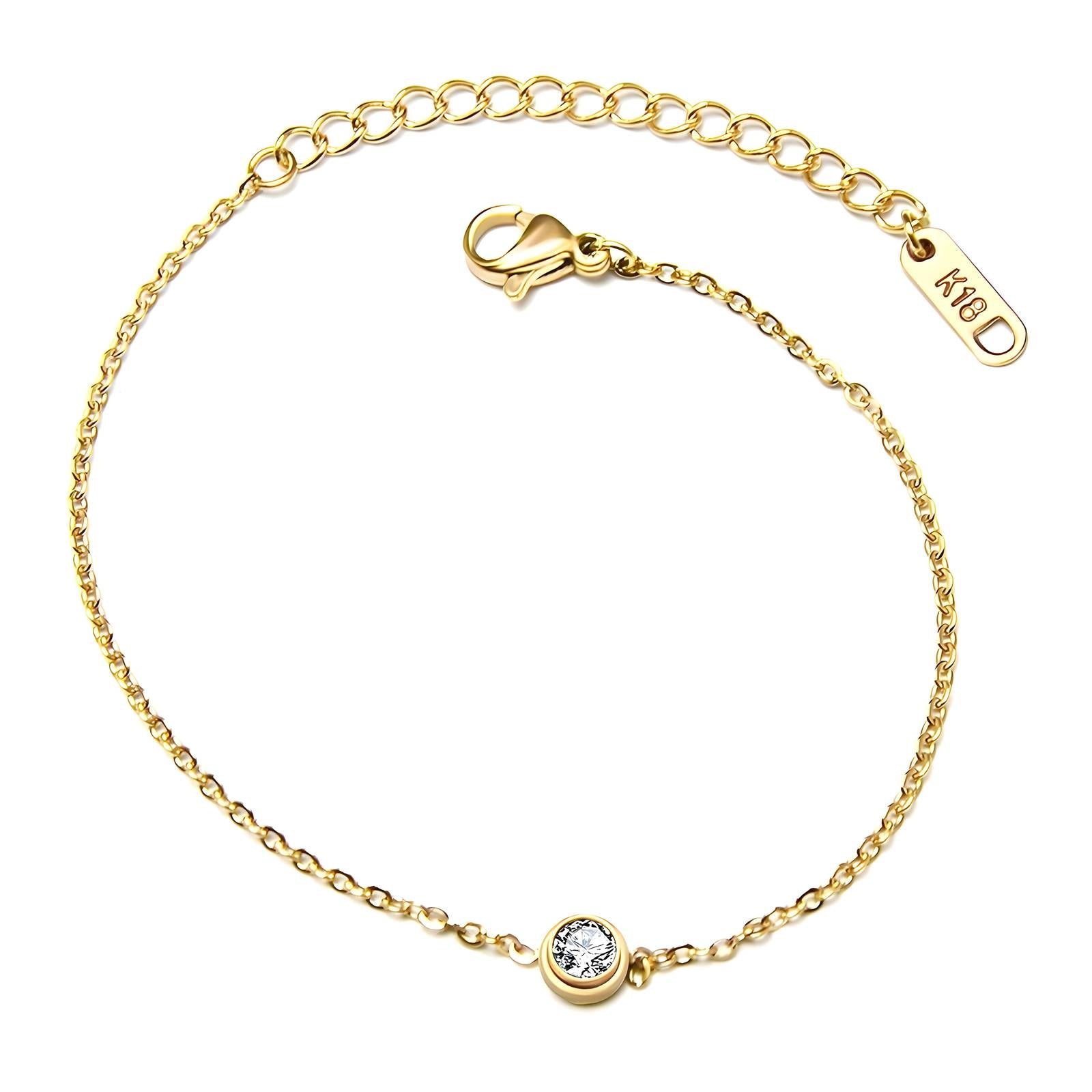 Single Diamond 18K gold plated Stainless steel bracelet