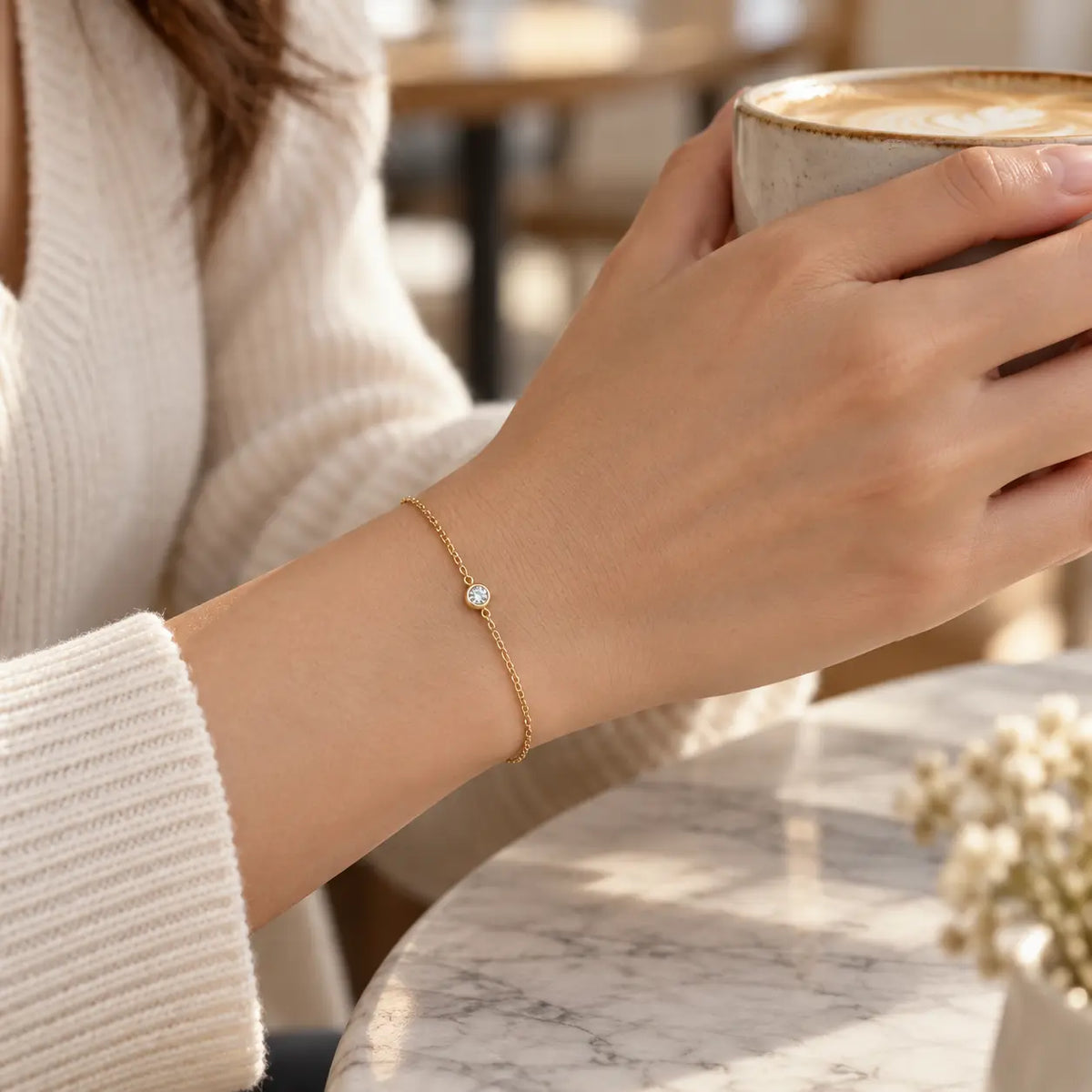 dainty single diamond on chain bracelet
