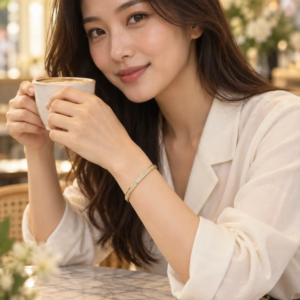 diamond bangle on woman model