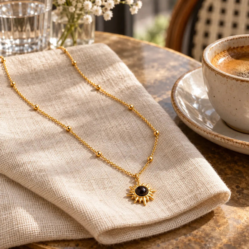 sunburst brown stone necklace