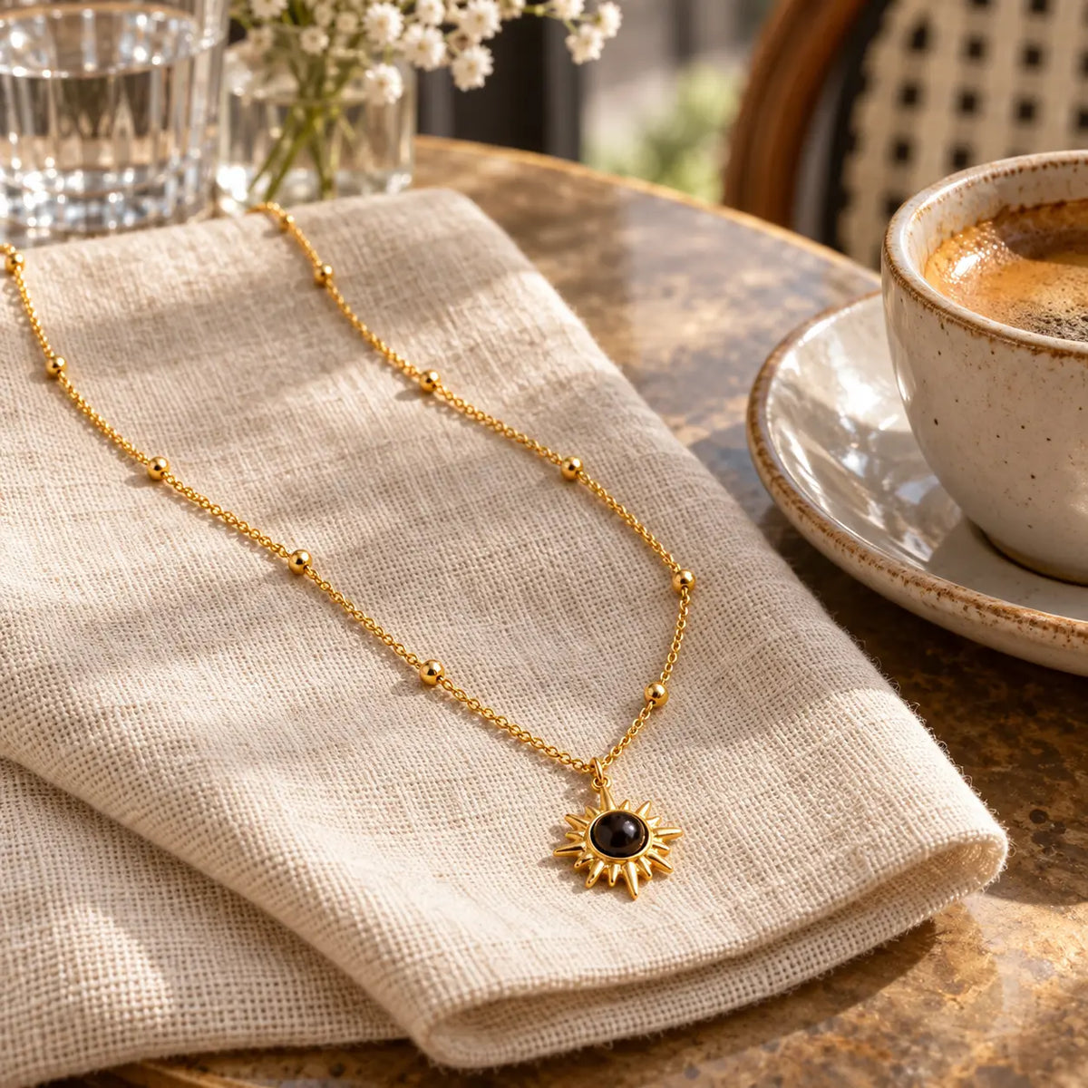 sunburst brown stone necklace