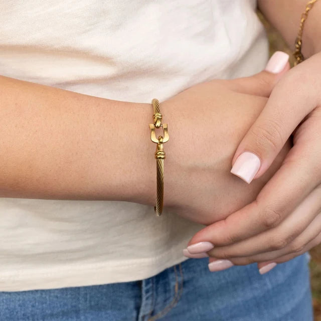 Twisted Cable Buckle Bangle Bracelet on a model