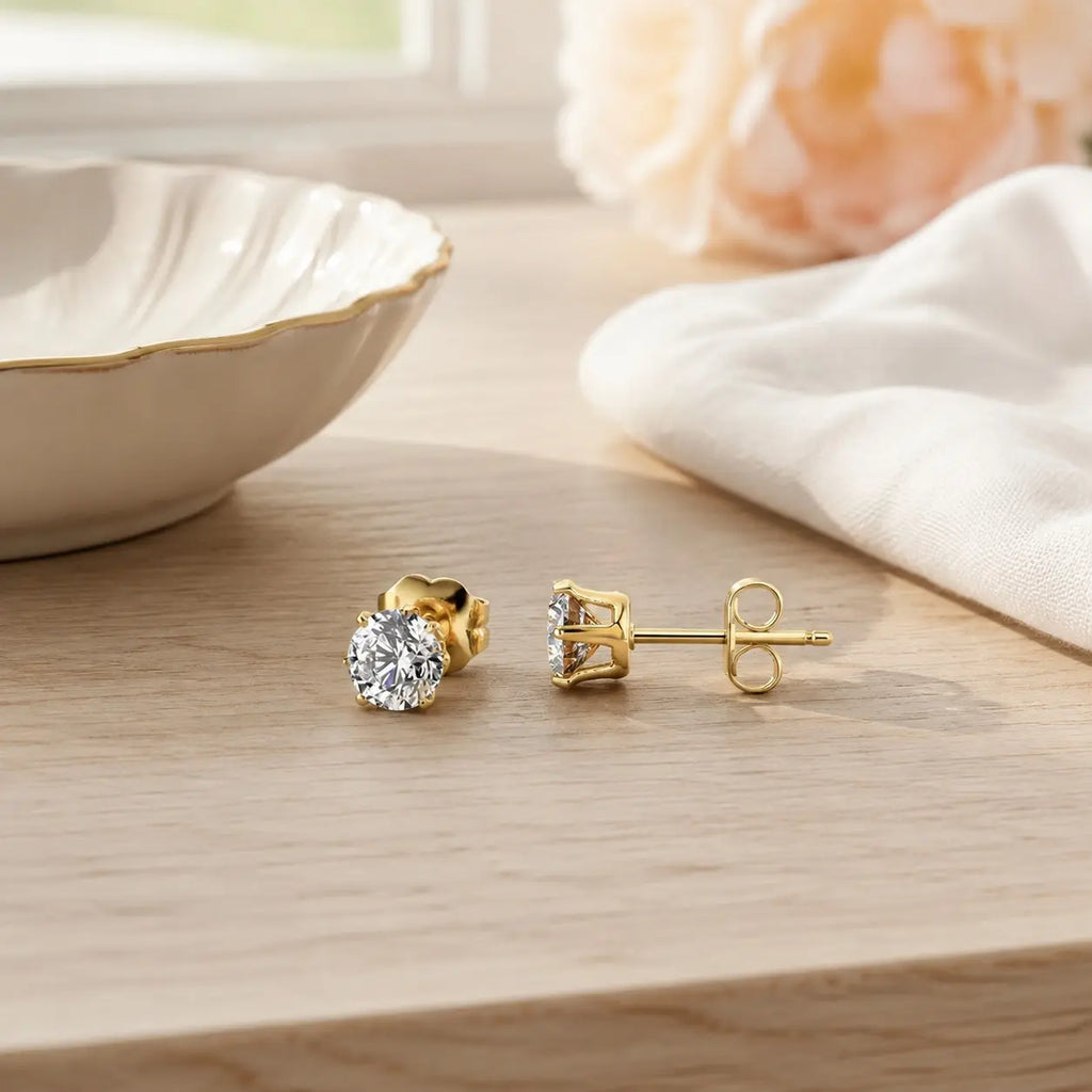 Diamond Stud Earrings on table