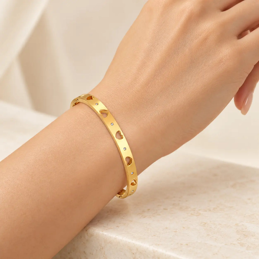 18K Gold PVD Heart Cutout Bangle Bracelet | Waterproof