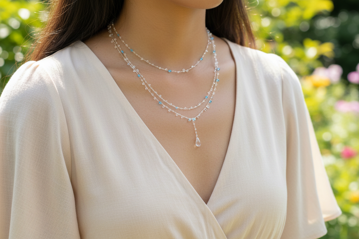Dew Drops in Bloom - Dainty Resin Necklace