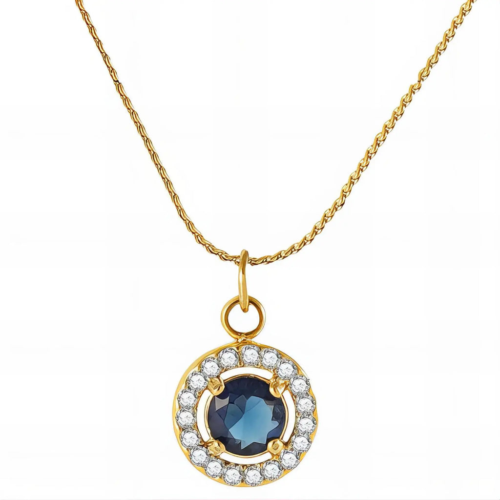 Sapphire and diamond circle necklace on white background