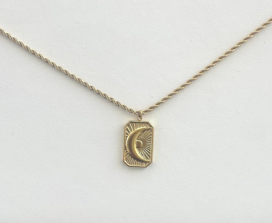 18K gold PVD coated waterproof, non-tarnish, hypoallergenic moon pendant necklace