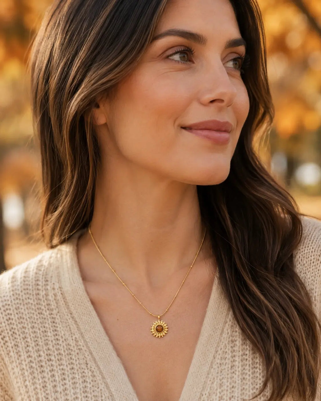 fall sunflower worn by a woman