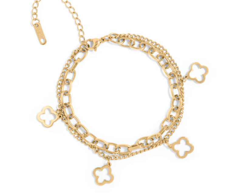 18K gold PVD coated waterproof, non-tarnish, hypoallergenic clover bracelet