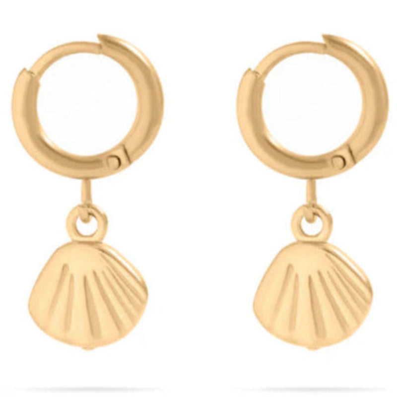18K gold PVD coated waterproof, non-tarnish, hypoallergenic shell drop earrings.